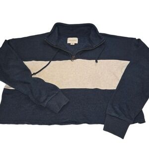 American Eagle Outfitters Cropped Quarter Zip Sweatshirt Size XXS‎ Blue Cream